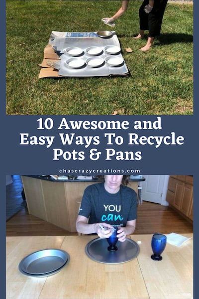 Do you want to recycle pots and pans? I was given the challenge to find different ways to repurpose these and here are some of my favorites! Repurposed Cake Pans, Repurpose Pots And Pans, Upcycle Frying Pan, Upcycle Pots And Pans, Old Frying Pan Ideas, Old Pots And Pans Repurpose, Old Pots And Pans, Pan Storage Diy, Upcycle Junk