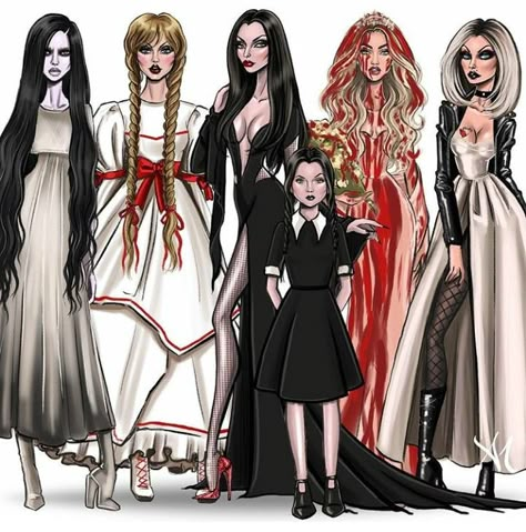 Morticia Wednesday, Samara Morgan, Tiffany Chucky, Monster Movies, Halloween Kunst, Hayden Williams, Girls Power, Zombie Disney, Horror Movie Art