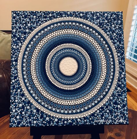 12x12 blue and white circle mandala Circle Mandala, Circle Canvas, Mandala Painted Rocks, Mandala Rock Art, Mandala Art Therapy, Doodle Art Journals, Mandala Design Pattern, Canvas Painting Tutorials, Mandala Art Lesson