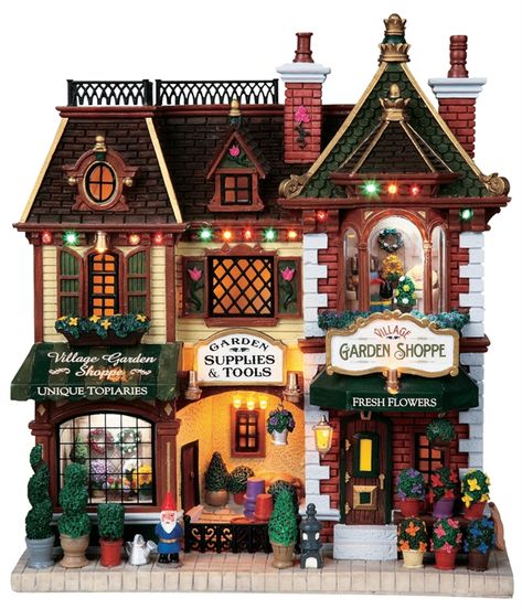 Village Garden Shoppe Xmas Village, Village Garden, Lego Winter, Lemax Christmas Village, Village Ideas, Lemax Village, Lemax Christmas, Lego Buildings, Village Christmas