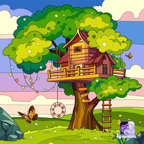 Tree House Drawing, Cartoon Maker, Art Competition Ideas, Beautiful Tree Houses, Pencil Drawing Images, Zen Painting, Drawing Competition, House Cartoon, Heart Coloring Pages