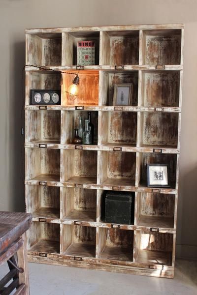 Pigeon-hole Storage unit | discoverattic Pigeon Hole Shelves Ideas, Pigeon Hole Shelves, Pigeon Hole, Shelves Ideas, House Dream, Dream List, China Display, Utility Rooms, Vintage Crafts