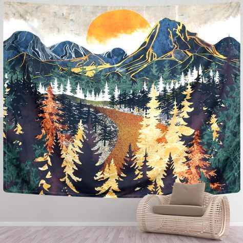 PRICES MAY VARY. 100% Polyester Fabric 【PREMIUM MATERIAL】This Mountain Art Tapestry is made of 100% Polyester Fabric, soft to touch, skin-friendly, environment-friendly and easy to hang indoor or outdoor. Suitable for 4 seasons. 【UNIQUE DESIGN】This Forest Trees Tapestry uses advanced HD printing. Don't worry about fading and pungent smell. The vivid color, crisp line and delicate hemming will bring your room enough vibrant. 【MULTI FUNCTIONAL】It can be used as a wall hanging, home wall art, dorm Sunset Tapestry, Boom Kunst, Mountain Tapestry, Hanging Bedroom, Tree Tapestry, Tapestry Nature, Trees Art, Forest Tapestry, Mountain Forest