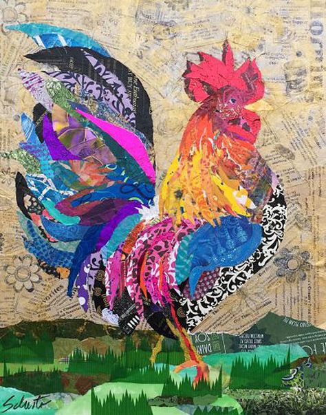 karlaschuster Karla Schuster, Paper Mosaics, Quilt Collage, Tissue Paper Art, Chicken Quilt, Paper Mosaic, Collage Art Projects, Paper Collage Art, Magazine Collage