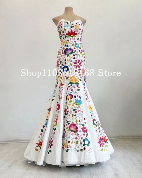 Floral Embroidered Mexican Wedding Dress 2024 For Women Sweetheart Neck Sleeveless White Silk Mermaid Bridal Gown فساتين طويلة - AliExpress Mexican Inspired Wedding Dress, Mexican Wedding Dress Embroidered, Wedding Dress Embroidered, Mexican Inspired Wedding, Inspired Wedding Dress, Mexican Wedding Dress, Wedding Dress 2024, New Wallpaper Iphone, Bespoke Wedding Dress