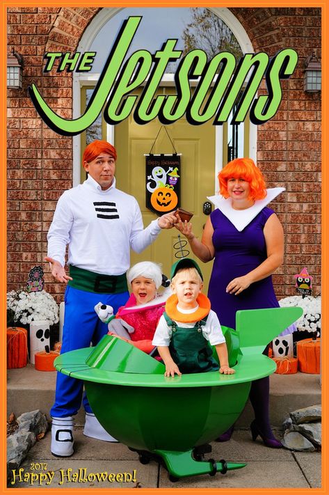 Kevin: I said our Flintstones family costume last year would be it as we are running out of room (other previous costumes include our Chips & Buds Spud Wagon as well... Jetson Family Halloween Costume, Family Jetsons Costume, Jetson Family Costume, The Jetsons Halloween Costumes, Jetsons Family Costume, Jetsons Halloween Costumes, Up Halloween Costume Family, Jetsons Costume, Wall E Costume