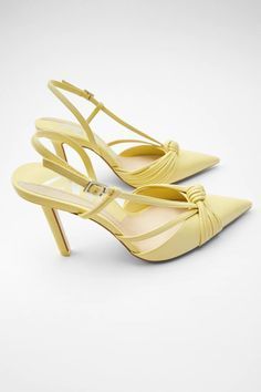 Yellow High Heels, Hak Tinggi, Fashion Shoes Heels, Zara Heels, Shoes Heels Classy, Yellow Heels, Slingback Heels, Girly Shoes, Yellow Shoes