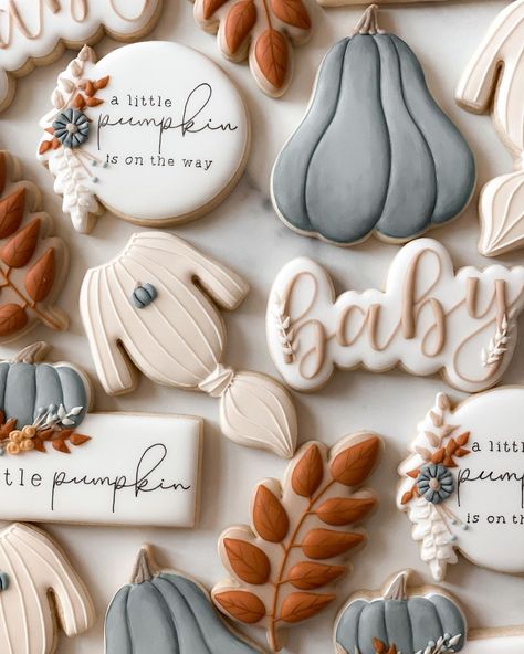 Baby showers may be my favorite event to make cookies for, especially when it’s fall themed 🍂 #cookies #njcookies #cookiesofinstagram… | Instagram Little Pumpkin On The Way Cookies, Cutie Pie Baby Shower Theme Cookies, Fall Baby Shower Cookies Boy, A Little Pumpkin Is On The Way Cookies, Eddie Cookies, Little Pumpkin Baby Shower Cookies, Fall Leaves Cookies, Fall Baby Shower Cookies, Pumpkin Baby Shower Cookies