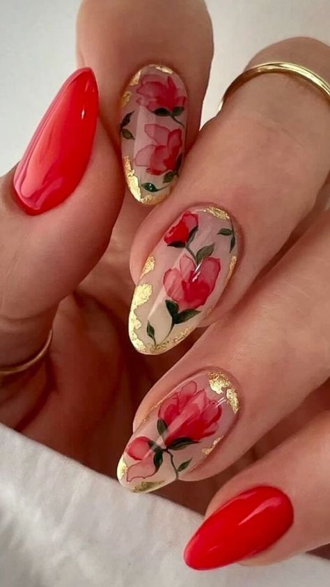 30 Rose Nail Designs That Will Leave Everybody In Awe Red Rose Nail Design, Red Roses Nails, Red Rose Nails, Rose Nail Designs, Rose Nail Design, Floral Nail Designs, Floral Nail, Popular Now, Rose Nails