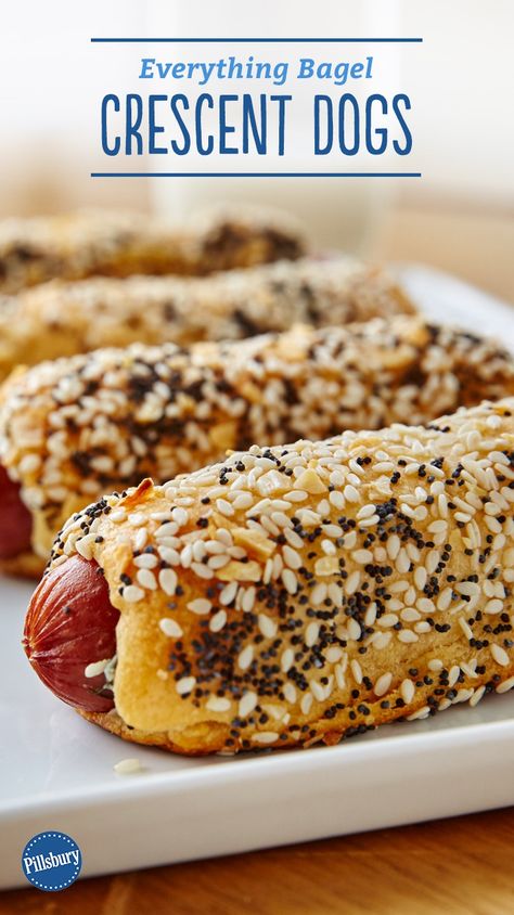 Crescent Hot Dogs, Bagel Dogs, Easy Bagel, Crescent Dogs, Grilling Ideas, Cream Cheese Spread, Crescent Recipes, Bagel Dog, Bagel Seasoning