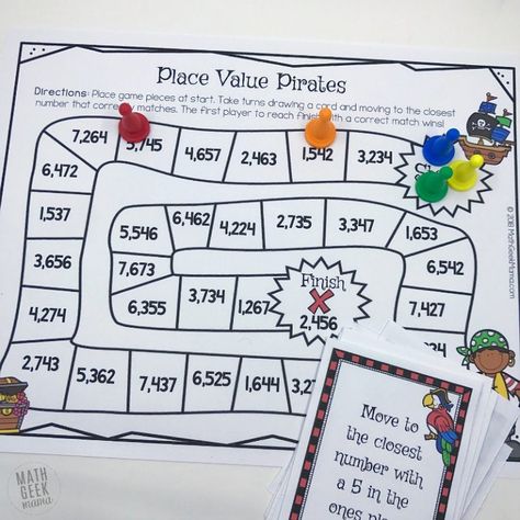 Place Value Math Games, Math Art Activities, Number Place Value, Place Value Game, Place Value Games, Printable Math Games, Place Value Activities, Math Center Games, Math Board Games