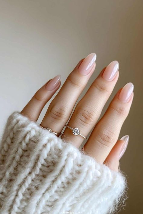 Neutral Colors For Nails, Shear Pink Nails, Light Pink Clear Nails, Neutral Pink Nail Colors, Nude Pink Chrome Nails, Pale Pink Chrome Nails, Pink Oval Acrylic Nails, Cool Tone Nails, Transparent Pink Nails