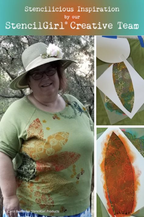 Carol Baxter shows how to create an embellished t-shirt using stencils and paint.  #stencilgirl #stencils #tshirt #diy Sunflower Stencil, Painted Shirt, Spray Paint Stencils, Flower Stencils, Paint Stencil, Using Stencils, Paint Shirts, Flower Stencil, Nature Crafts