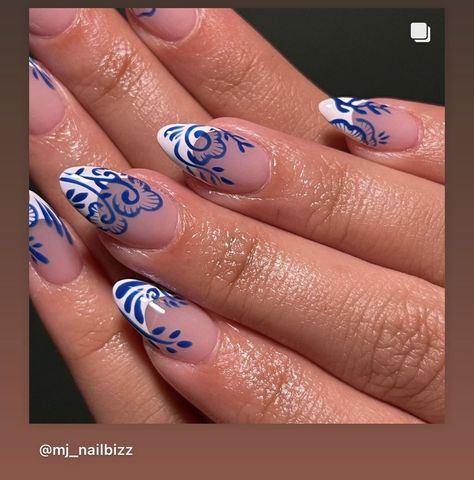 Blue Paisley Nails, Blue Mosaic Nails, Blue And White China Nails, Turkish Nails, Pottery Nails, Spanish Nails, Barcelona Nails, Mediterranean Nails, Talavera Nail Art