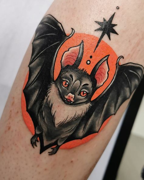 Torso Tattoos, Bat Tattoo, Spooky Tattoos, Traditional Tattoo Art, Cute Bat, Leg Sleeve, Leg Tattoo, American Traditional Tattoo, Art Tattoos