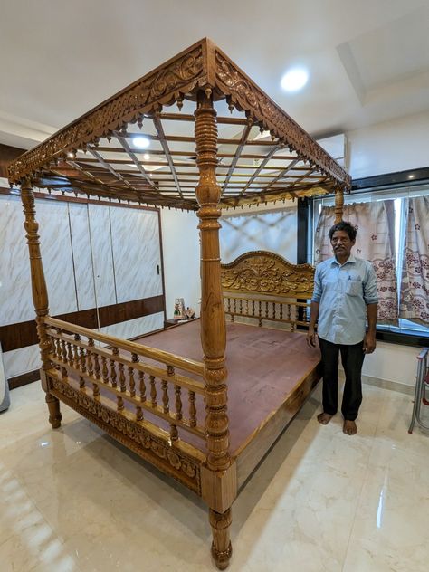 Pandirimacham Indian Bedroom Design, Indian Bedroom, Indian Home Design, Wooden Bed Design, Pooja Room Door Design, Bed Design Modern, Room Door Design, Dreams Beds, Pooja Room