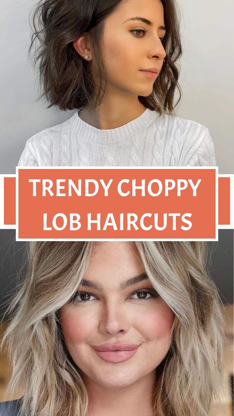 Trendy Choppy Lob Haircuts Lob With Choppy Layers, Textured Lob Haircut Mid Length, Choppy Lob Haircut, Layered Lob Haircut, Choppy Lob, Lob Haircut Layered, Lob Haircuts, Lob Styling, Chic Haircut