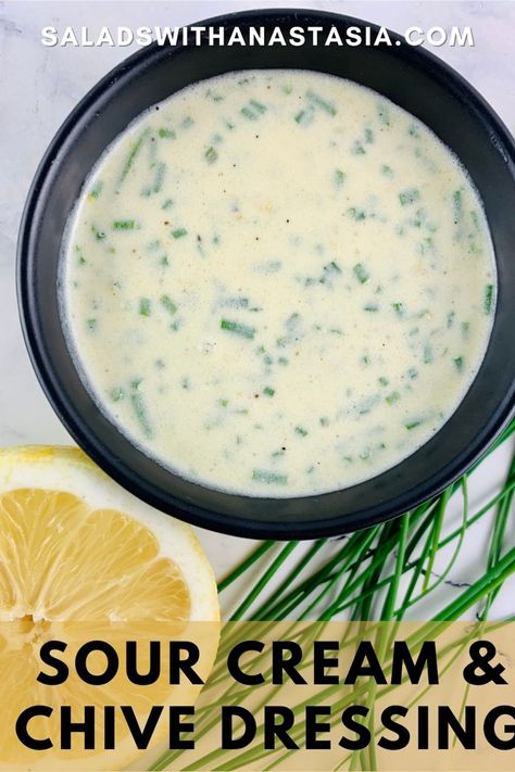 Sour Cream & Chive Dressing makes a great salad dressing or dipping sauce for appetizers. Perfect to serve at a party or barbecue! Made from scratch t is so much better than store-bought. Learn how to make it at home. #dressing #homemade #easy #recipe #sourcream #glutenfree #healthy #creamydressing #ranch #buttermilk Dill Salad Dressing, Italian Tomato Salad, Chive Dressing, Canned Salmon Salad, Dill Salad, Salad Mixes, Smoked Salmon Salad, Salad Cream, Creamy Salad Dressing