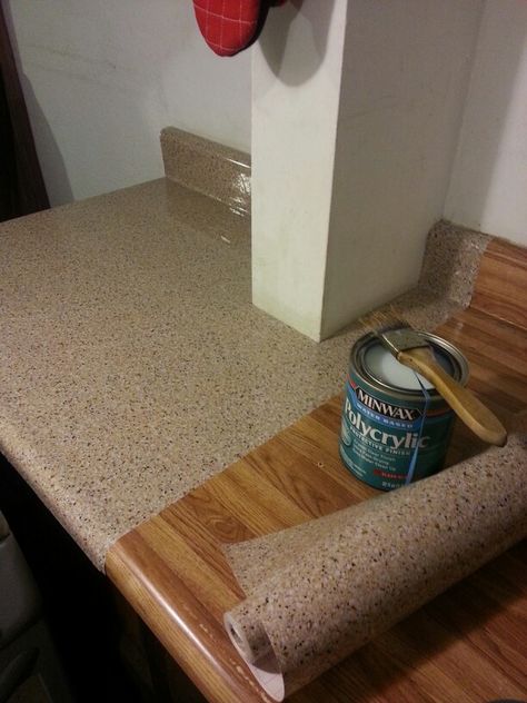 covering that outdated kitchen counter top with contact paper and polycrylic works! total cost? less than 20 bucks! Diy Countertops Cheap, Contact Paper Counter, Small Projects Ideas, Outdated Kitchen, Renters Decorating, Cheap Countertops, Painting Countertops, Kitchen Counter Top, Diy Headboards