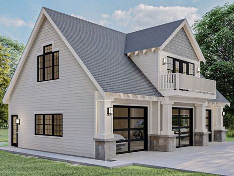 Garage With Apartment, Studio Garage, Garage Plans Detached, Plan Garage, Carriage House Garage, Garage Guest House, Carriage House Plans, Cottage Plans, Garage Addition