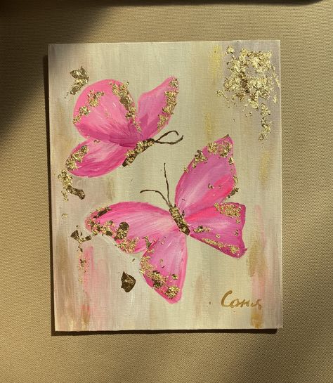 Gold Art Painting, Wall Art Crafts, Art Painting Gallery, Fall Crafts For Kids, Family Crafts, Butterfly Painting, Diy Canvas Art Painting, Mini Canvas Art, Gold Art