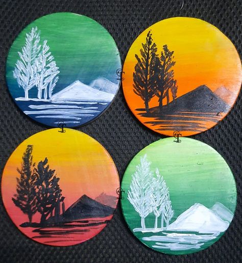 Mdf Tea Coasters, Easy Coaster Painting, Painted Wooden Coasters, Tea Coasters Painting, Coaster Painting Ideas, Painted Coasters, Paint And Drink, Simpsons Drawings, Coaster Art