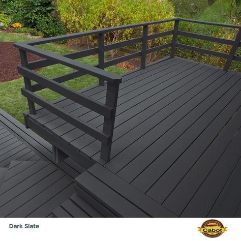 Dark Wood Decking, Grey Deck Paint, Painted Wood Deck, Deck Paint Colors, Cabot Stain, Dark Deck, Deck Stain Colors, Small Garden Layout, Black Wood Stain