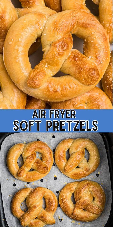 This is the easiest recipe for Air Fryer Soft Pretzels you will ever find! Make yummy pretzels at home with just a few ingredients. Easy Stuff To Bake At Home, Things To Cook In Air Fryer, Recipe Videos Tasty, Air Fryer Pretzels, Air Fryer Recipes Videos, Auntie Anne, New Air Fryer Recipes, Air Fryer Recipes Snacks, Homemade Soft Pretzels