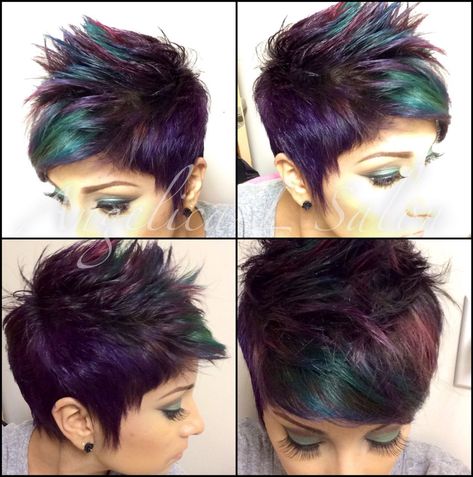 Peekaboo Hair Color Pixie, Short Hair Color Ideas Pixies, Pixie Haircut Color Ideas, Fall Hair Colors For Short Hair Pixie, Pixie Hair Color Ideas Funky Hairstyles, Pixie Haircut Color, Rockstar Hair, Pixie Hair Color, Short Purple Hair