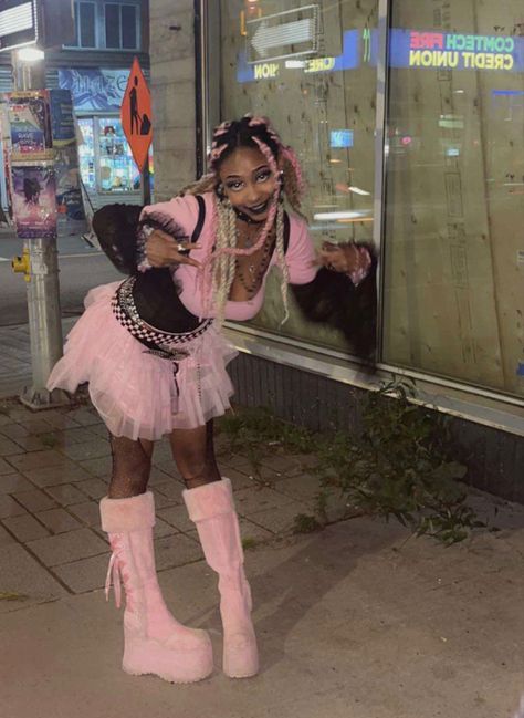 #pink #black #platforms #fishnets #lace #pinkhair #corset #romanticgoth #goth #accessories #fashion #alternativefashion #alternativegirl Pastel Goth Black Women, Pink Black Outfit Aesthetic, Pink Fishnet Outfit, Fishnet Outfit Aesthetic, Pink Grunge Outfits, Pink Punk, Pink And Black Outfit, Pink Goth Outfits, Pink And Black Goth