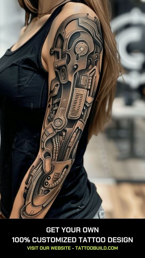 Biomechanical Tattoo Ideas: 30 stunning designs - Tattoo Build Mecha Tattoo, Goth Symbols, Design Your Own Tattoo, Black And White Snake, Cowboy Tattoos, Torso Tattoos, Snake Tattoos, Biomechanical Tattoo, Photography Drawing