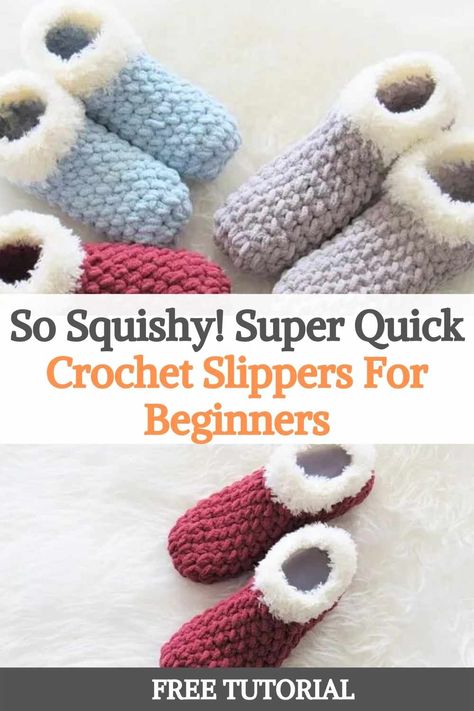 Crochet Slippers For Beginners, Free Crochet Slippers, Crochet Borders For Blankets, Crochet Slippers Pattern, Herringbone Stitch Tutorial, Crochet Blanket Yarn, Crocheted Accessories, Crocheted Slippers, Slipper Pattern