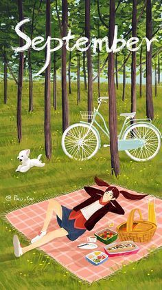 Home Wallpaper Iphone, Months Illustration, September Illustration, Picnic Illustration, September Wallpaper, Illustration Calendar, Arts Month, 38 Super, Iphone Life