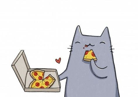 Cat Eating Pizza, Nice Painting, Pizza Art, Pizza Ideas, Cat Eating, Raven Bird, Eating Pizza, Gray Cat, Pizza Party