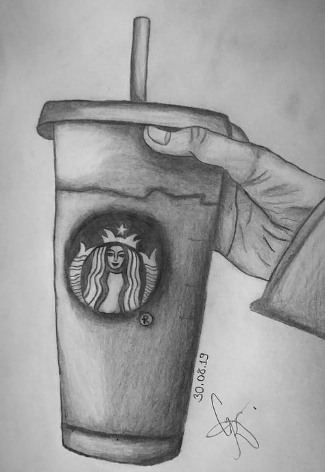 Pencil art, drawing, Starbucks, art Starbucks Drawing Sketches, Starbucks Art Drawing, Starbucks Sketch, Starbucks Cup Drawing, Starbucks Drawing, Easy Still Life Drawing, Starbucks Art, Glass Drawing, Pencil Creative