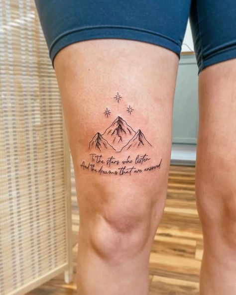 Still Beating Tattoo, Valeris Tattoo Acotar, Acotar Rhysand Knee Tattoo, Rhys Tattoo Knee, Tamlin Tattoo, Through Love All Is Possible Tattoo, Rhysand Tattoo Knee, A Court Of Mist And Fury Tattoo, Acotar Mountain Tattoo