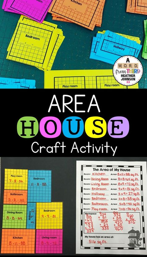 Area Math Activities, Finding Area, Third Grade Activities, 3rd Grade Activities, World Craft, Everyday Math, Maths Area, House Craft, Measurement Activities