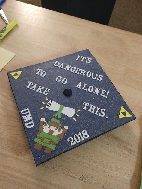 Zelda Graduation Cap, Zelda Diy, Graduation Cap Decoration Diy, High School Graduation Cap, College Graduation Cap Decoration, Grad Cap Designs, Diy Graduation Cap, Graduation Cap Designs, Graduation Cap Decoration