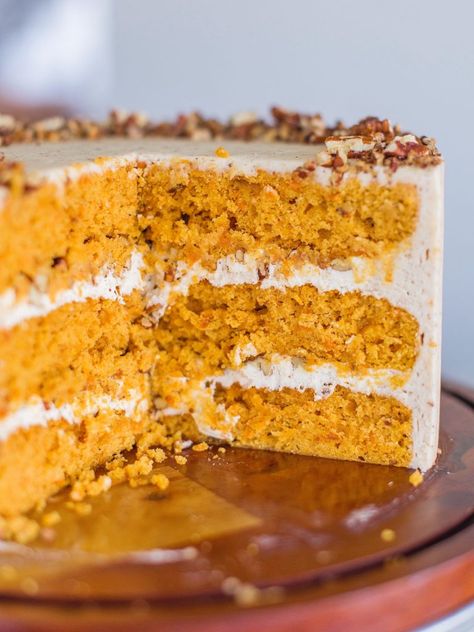 The Perfect Sweet Potato Cake | Cake by Courtney Sweet Potato Layer Cake Recipe, Butternut Squash Cake, Sweet Potato Cake Recipe, Squash Cakes, Sweet Potato Pound Cake, Cake By Courtney, Marshmallow Filling, Spiced Cake, Pecan Butter