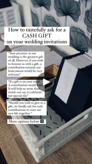 2.5K reactions · 223 shares | 📌 Bookmark for your big day! #tagabride 

It’s a sensitive topic so here’s some wording to help! 

✨but before you forget, hit SAVE so you can come back to this later. 

Most couples already live together so a traditional gift registry filled with items they already own feels like a waste of their guests money. 

It’s not uncommon now to ask for a cash gift towards a honeymoon or a big life event such a buying your first home so here’s a few more sentences to politely ask for a cash contribution:

✨”Thank you for being a part of our special day. If you feel inclined to give us a wedding gift, a contribution towards our [insert cash fund] would greatly help us start newlywed life off right”

✨”The most important thing to us is that you’re able to come and cele Wedding Cash Fund Ideas, Newlywed Life, Country Theme Wedding, Live Together, Buying Your First Home, Wedding List, Cash Gift, Themed Wedding, Wedding Tips