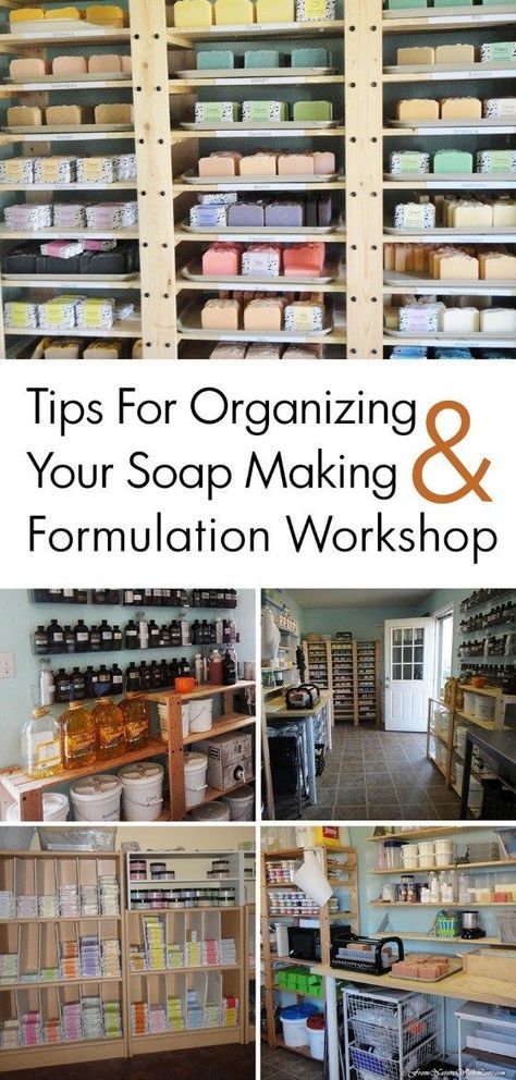 If you are a soap maker than the chances of your soap making area looking as good as these ones is pretty slim. Soap making is at times messy (yes despite all that soap) and you need quite a lot of… Savon Diy, Soap Display, Tips For Organizing, Soap Craft, Soap Making Supplies, Soap Shop, Homemade Soap Recipes, Soap Maker, Homemade Bath Products