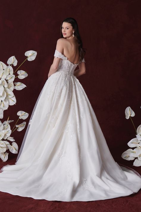 Justin Alexander | Bridal Boutique Lewisville - Hamlin | Bridal Boutique Lewisville Justin Alexander Ballgown, Off The Shoulder Ballgown, Organza Ball Gown, Justin Alexander Wedding Dress, Ballgown Wedding Dress, Girls Bridesmaid Dresses, Ballgown Wedding, Charlotte Wedding, Justin Alexander