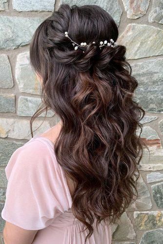 Half Up Half Down Wedding Hairstyles Ideas ★ Wedding Hairstyles Dark Hair, Hairstyles Dark Hair, Up Wedding Hairstyles, Half Pony Hairstyles, Half Up Wedding, Down Wedding Hairstyles, Hairstyles Theme, Messy Wedding Hair, Wedding Hair Half