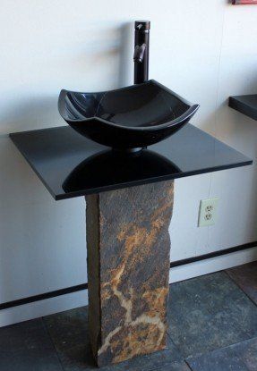 Granite Pedestal Sink - Foter Counter Top Washbasin, Bathroom Sink Decor Ideas, Bathroom Sink Remodel, Sink Remodel, Modern Pedestal Sink, Diy Pedestal, Counter Top Sink Bathroom, Stone Bathroom Sink, Black Bathroom Sink