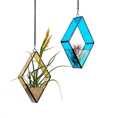 Everly Quinn Buleah 2-Piece Glass Hanging Planter Set | Wayfair Windowsill Decor, Succulent Hanging Planter, Window Sill Decor, Hanging Stained Glass, Geometric Planter, Window Planters, Terrarium Containers, Air Plant Terrarium, Glass Planter