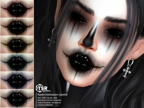 The Sims Resource - Raven Halloween Lipstick Halloween Lipstick, Vampire Hair, Raven Halloween, Trad Goth Makeup, Skin Piercing, Sims 4 Piercings, Makeup Cc, Gothic Hairstyles, Sims 4 Cc Makeup