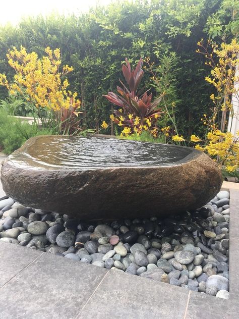 Basalt Boulder Fountain | Fountains River Garden Ideas, Rock Bubbler Fountain, Large Boulder Landscaping Ideas, Boulder Fountain, Florida Plants Landscaping, Sphere Fountain, Garden Temple, Limestone Fountain, Yard Fountain