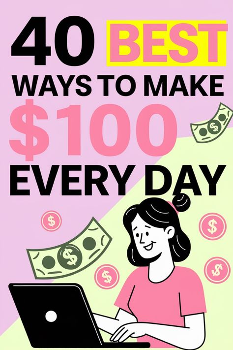 pin showing how to make $100 a day to make extra money on the side At Home Jobs That Pay Well, Legit Work From Home Jobs, Online Side Hustles, Online Jobs For Moms, Make 100 A Day, Work From Home Careers, Easy Online Jobs, Work From Home Companies, Best Ways To Make Money