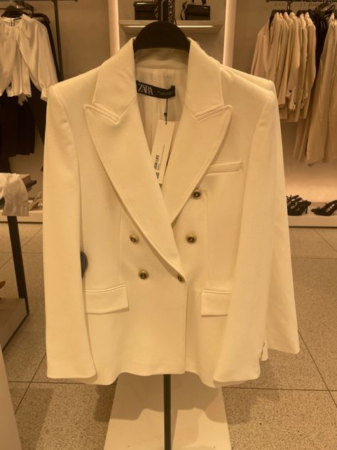 White blazer🤍 Zara White Blazer, Zara Essentials, Western Blazer, Fancy Dresses Long, Zara White, White Blazer, Fancy Dresses, Dresses Long, Women's Blazer