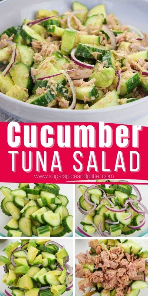 Crunchy cucumbers, creamy avocado and tangy red onion combine with tender, flaky tuna in this perfect summer lunch or side salad. The light lemon pepper dressing adds a bit of a kick and brightness that elevates the meal from pretty good to absolutely scrumptious. Tuna Cucumber Salad, Cucumber Tuna, Pepper Dressing, Bbq Salad, What Is Healthy Food, Bbq Salads, Cucumber Diet, Red Onion Salad, Cucumber Recipes Salad